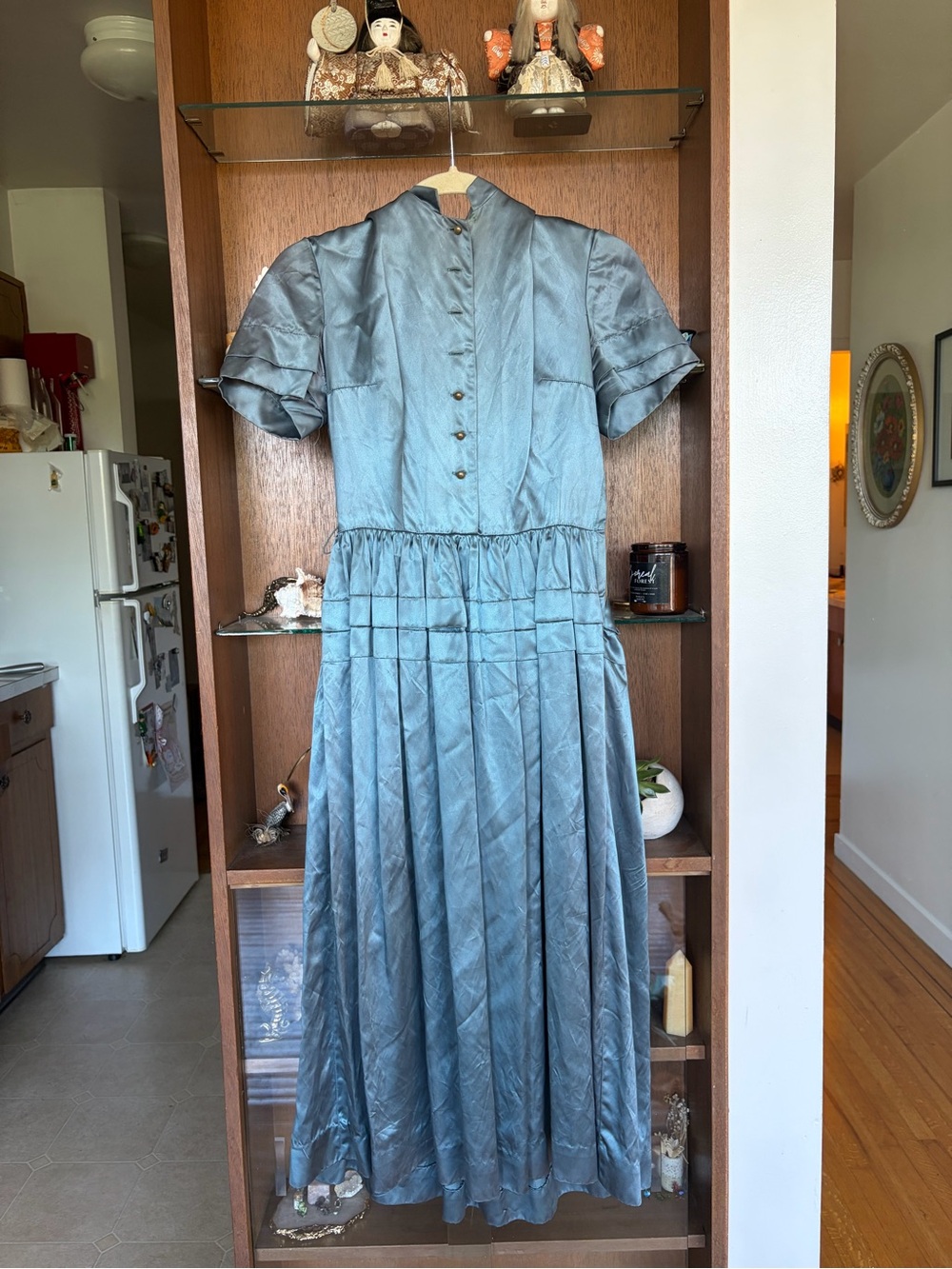 Slate Blue Vintage Midi Dress with Button Front